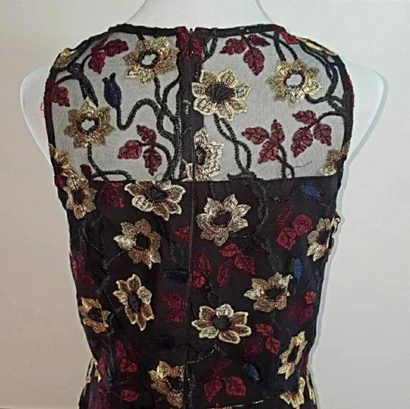 Donna Morgan Embroidered Mesh Midi Dress Black Size 12 - Picture 2 of 7